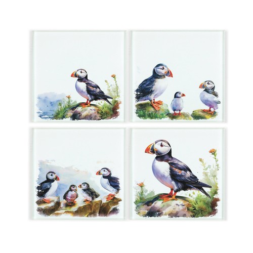 Puffins glass coaster - glass,