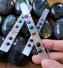 Handmade Chakra Selenite Crystal Wand - Healing Reiki Gift Harmony Balance