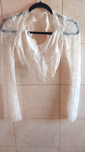 White lace long sleeve bridal - white,