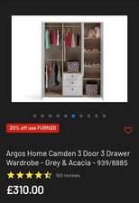 Kids wardrobe.Argos Camden 3 Door Wardrobe Grey Oak Effect- Still in new package