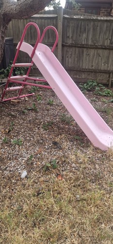 Pink metal slide with - slide, ladder