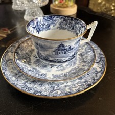 Antique Wedgewood Chinoiserie ‘Flow Blue’ Tea Cup Saucer And Side Plate Trio