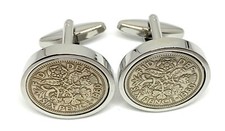 1955 Sixpence for luck Birthday / Anniversary Cufflinks - 1953 to 1967 Boxed