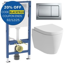 Rimless Wall Hung Toilet Pan, Seat & Geberit 1.12m Concealed Cistern Frame WC
