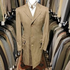 Vintage Men’s 38R Herringbone Check Coat Driving Over Pea Jacket Wool Brown 