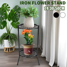 2 Tier Tall Metal Iron Flower Plant Pot Display Stand Shelf Garden Indoor 50cm