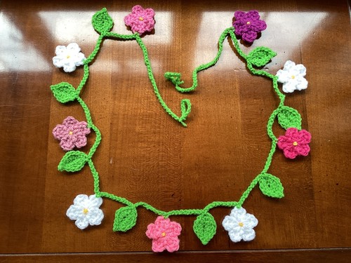 Crocheted pink white flowers - pink,