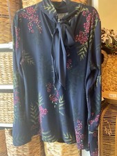Botanical Blouse Pussy Bow Tied Size 14 L Navy RRP£45
