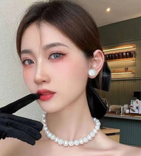 Cream Loose Choker 10mm Faux Pearl Necklace - 16inch (40cm) with silver fittings