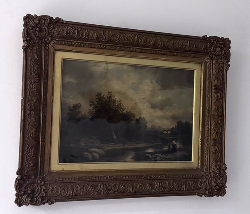 Antique oil painting canvas - antique,