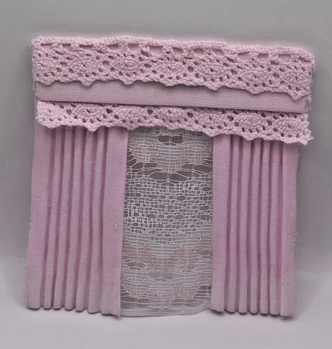 Dolls house curtains pink - dolls,
