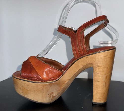 Vtg size 70s platform wood - vtg,