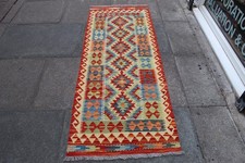 Kilim Vintage Traditional Hand Made Oriental Red Wool Kilim Runner 191x74cm