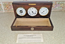 LOVELY BOXED SET OF CLOCK, BAROMETER & THERMOMETER WITH FRENCH MOVEMENTS VGC