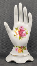 Vintage "Cottage Rose" Hand Shaped Ring Stand Ornament ~ Bone China ~ Ht 13cm