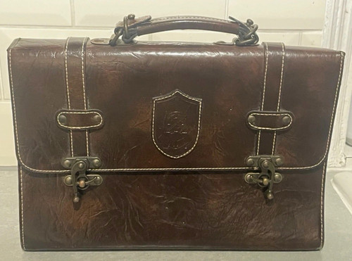 Brown leather suede briefcase - brown,
