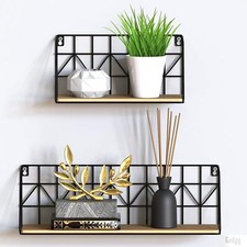 Gadgy Floating Wall Shelves Set, 2-Piece Wooden & Black Metal, Rustic Decor