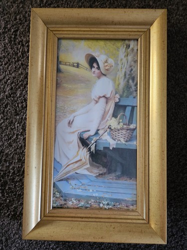 Gathering primroses framed - "gathering,