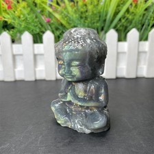 0.4LB 2.8" Natural Labradorite Baby Buddha Carving Crystal Quartz Figurine Gift