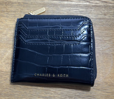 Charles & Keith Croc-Embossed Zip-Around Cardholder - Black VGC