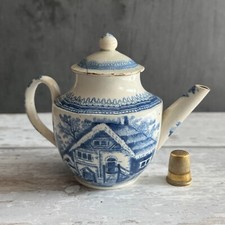 19th Century Childs Toy Teapot Blue And White Transferware Pearlware Cottage
