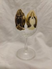 Stunning One Off Hand Painted Shih Tzu Dog On Wine Glass 5.5" Tall VGC