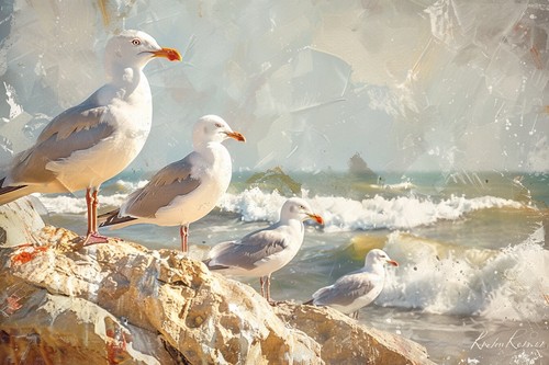 Seagulls beach seaside canvas - seaside,
