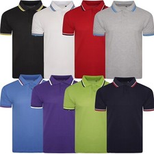 Mens Short Sleeve Plain Tipping Polo Shirt T Shirt Top Casual  S-2XL Pique