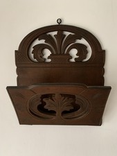Vintage French Carved Wood Letter Holder Newspaper Rack Wall Mounted