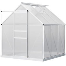 Outsunny Polycarbonate Walk-in Garden Greenhouse w/ Sliding Door Silver Tone