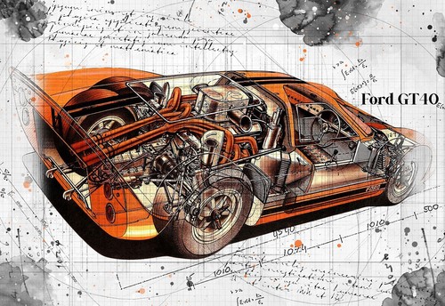 Line tech drawing ford gt40 - ,