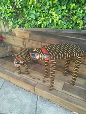 Large & Small Cat Table Coffee table BROWN GOLD TABLES CAT FAIR TRADE Hand Made