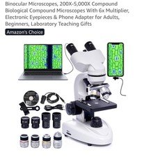 LED Binocular Compound Microscope 200X-5000X Magnification Professional Binoc...