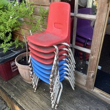 8 Eight Vintage Red Blue Child Children’s School Chairs