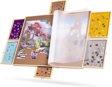 Tektalk Wooden Jigsaw Puzzle Table Plateau Portable Puzzle Board with 6 Colorfu