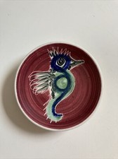 VINTAGE JO LESTER IOW ISLE OF WIGHT POTTERY SEA HORSE PIN DISH 10cmD SCRAFFITO