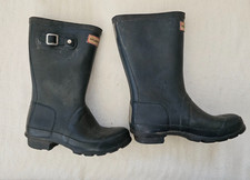 Kids Blue / Black Hunter Wellington Boots Sz 12 Waterproof Wellies Reflectors
