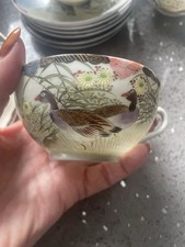 ANTIQUE JAPANESE TEA SET-6 CUPS,SAUCERS,PLATES,TEAPOT- DELICATE PAINTED DUCKS