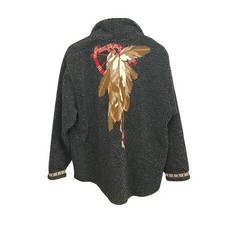 90s Vintage Southwestern Feather Speckled Jacket Button Boho Ranchwear Prairie