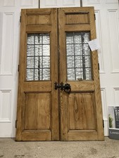 ANTIQUE RECLAIMED OAK - DOUBLE DOORS - SUPER LEADED GLASS - PAIR