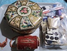 Decorative Tin of Buttons Vintage Needles and Haberdashery Sewing Craft