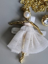 Ted Baker Pearlescent White Ballerina Golden Long Chain Necklace
