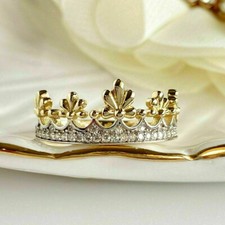 Round Cut Simulated Diamond Crown Engagement Band Ring 14K Two Tone Gold Plated