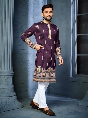 Men wine embroidered kurta - men’s,