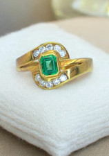 Certified Zambian Emerald & Diamond Ring In 18k Solid Yellow Gold Emerald Ring
