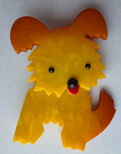 Marie Christine Pavone French Designer Brooch Large Bobby Dog Galalith Signed