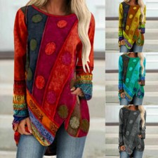 Ladies Jumper Loose Tunic Womens Shirt Casual Boho Long T Sleeve Tops Hippie