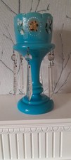 Antique blue glass mantle - glass,