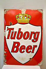 Vintage Tuborg Beer Sign Board Porcelain Enamel Barware Collectibles Display Old