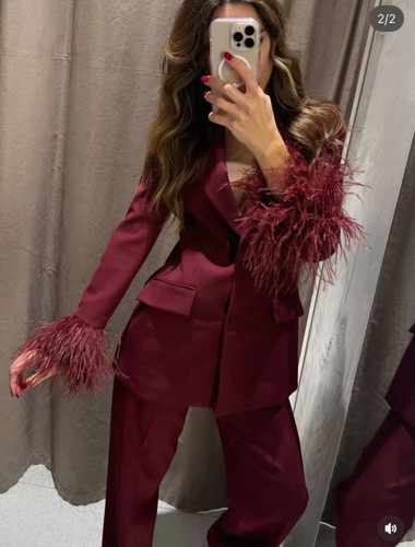 Zara burgundy feather - burgundy,